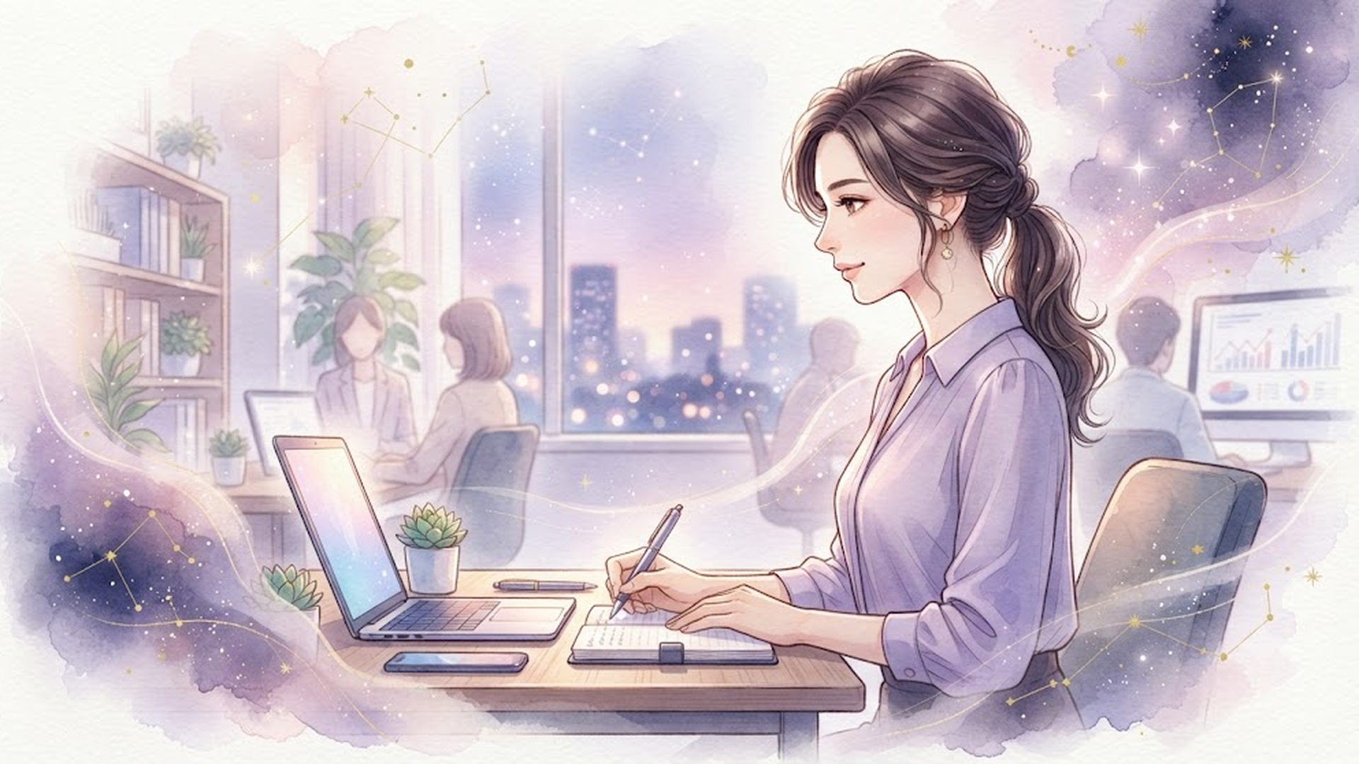 オフィスでテキパキと仕事をこなし、周囲から頼りにされている女性の横顔