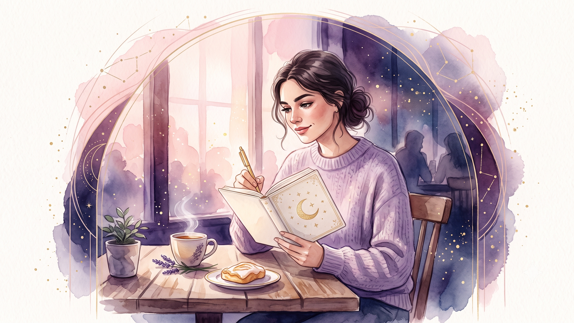 お気に入りのカフェでリラックスしながら日記を書き内面と向き合い思考を整理する女性