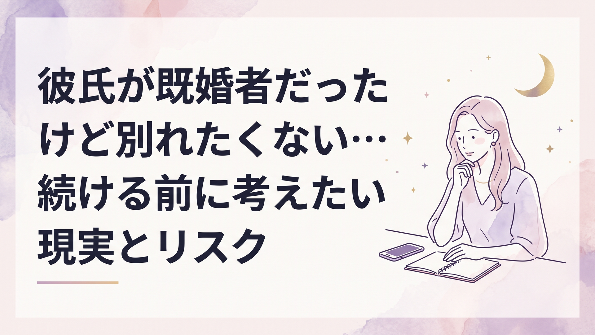 彼氏が既婚者だったと知り、スマートフォンとノートを前に今後の関係を静かに考える女性