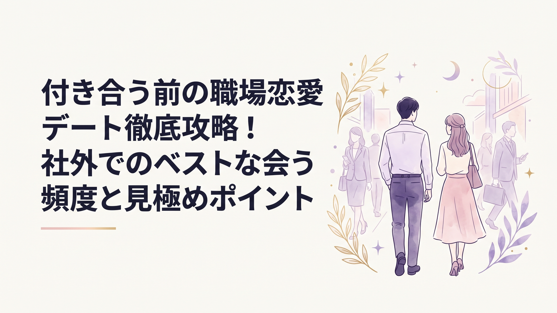 朝のビジネス街で通勤するオフィスワーカーたちと程よい距離感を保ちながら歩く男女の後ろ姿